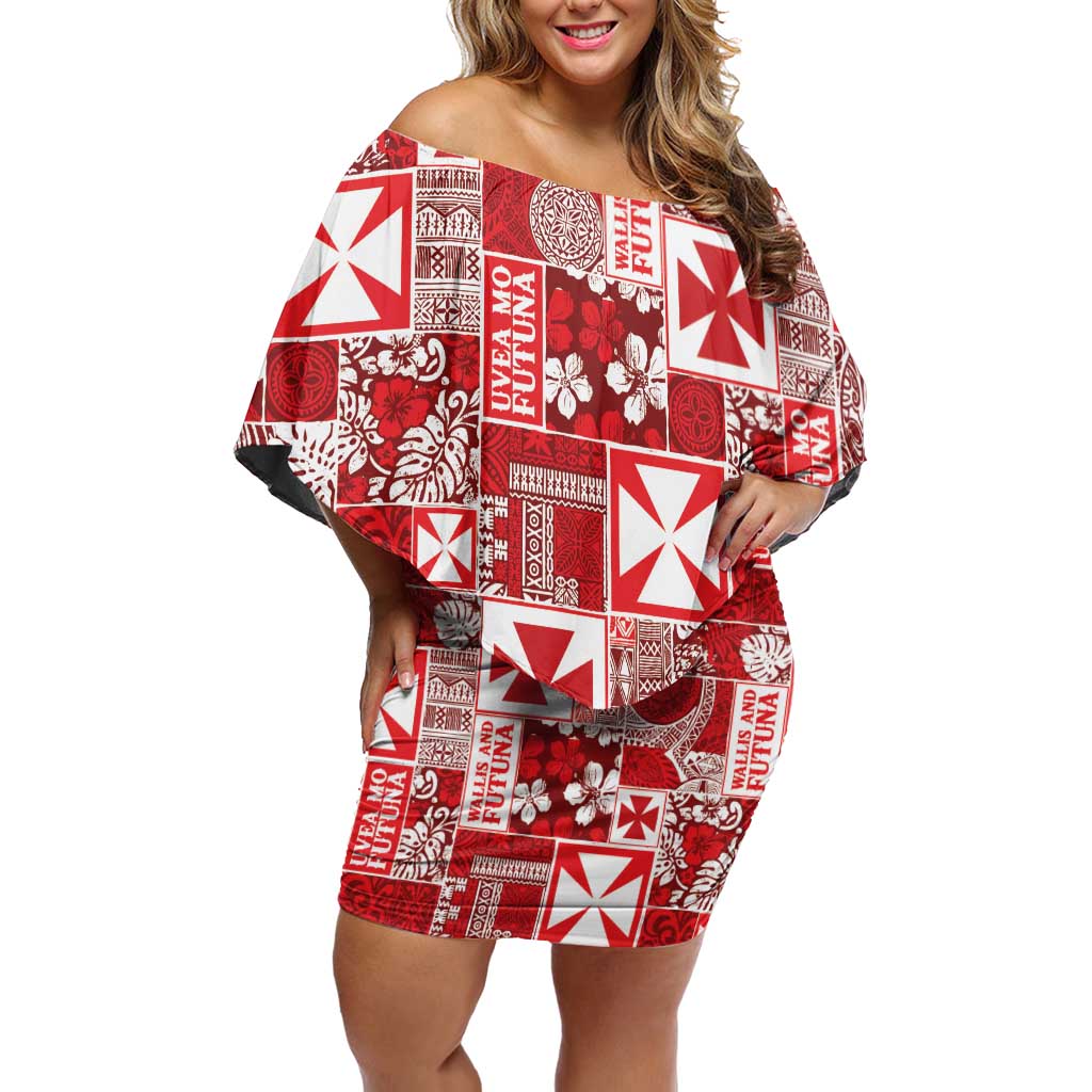 Wallis Et Futuna Kilisimasi Fiefia Off Shoulder Short Dress Pacific Patchwork Xmas Vibes LT9 Women Red - Polynesian Pride