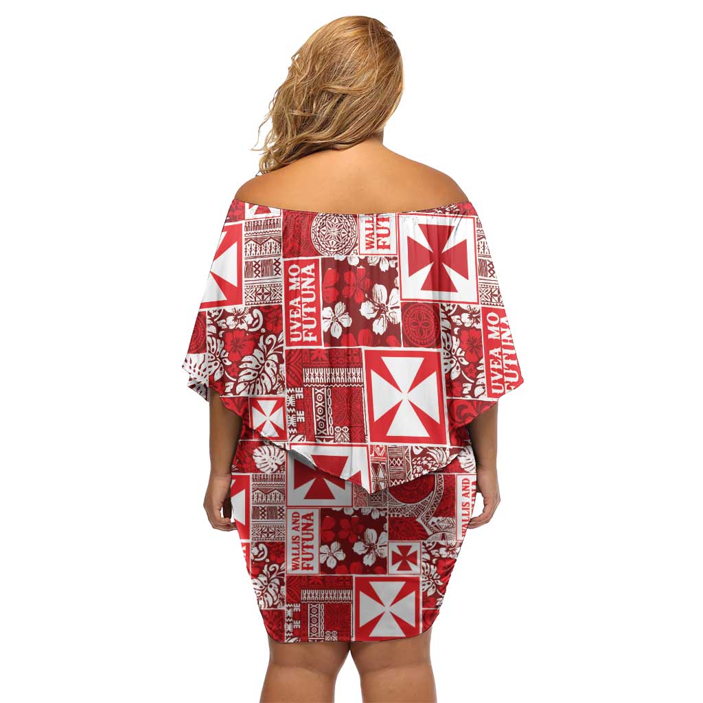 Wallis Et Futuna Kilisimasi Fiefia Off Shoulder Short Dress Pacific Patchwork Xmas Vibes LT9 - Polynesian Pride