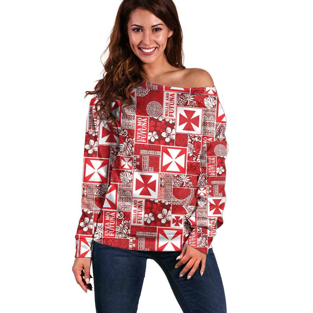 Wallis Et Futuna Kilisimasi Fiefia Off Shoulder Sweater Pacific Patchwork Xmas Vibes - Polynesian Pride
