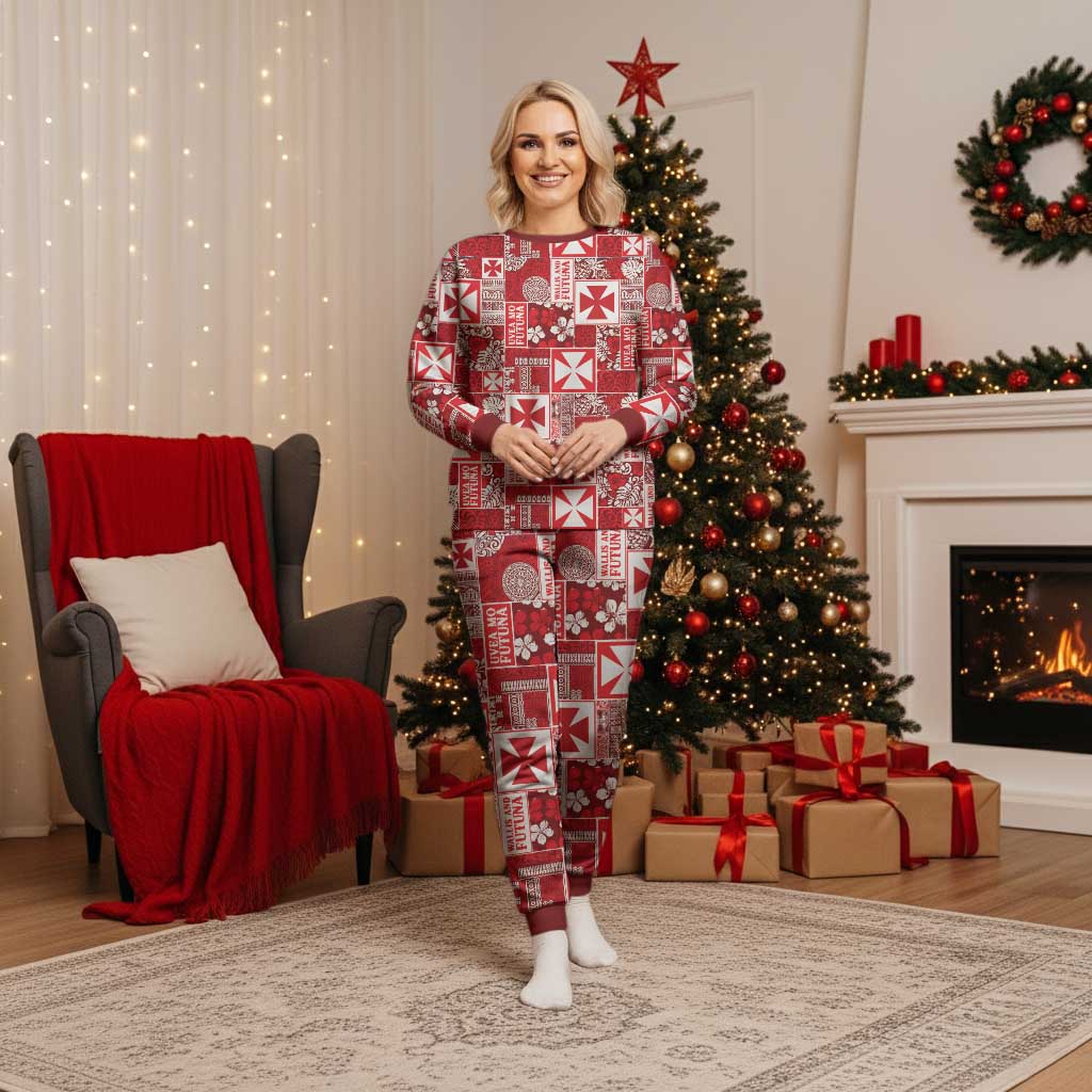 Wallis Et Futuna Kilisimasi Fiefia Christmas Pajama Set Pacific Patchwork Xmas Vibes - Polynesian Pride