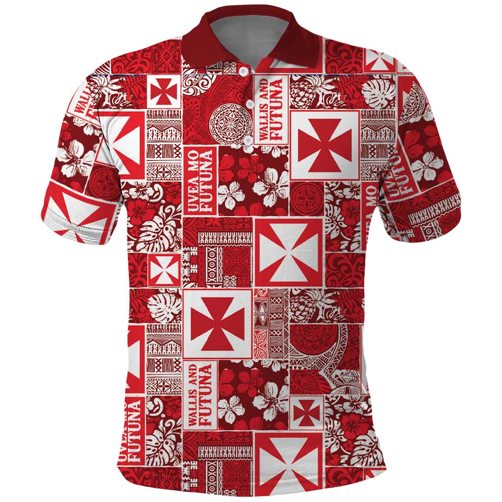 Wallis Et Futuna Kilisimasi Fiefia Polo Shirt Pacific Patchwork Xmas Vibes LT9 Red - Polynesian Pride
