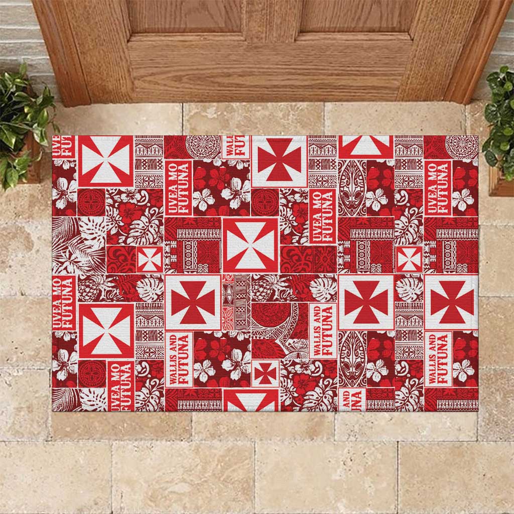 Wallis Et Futuna Kilisimasi Fiefia Rubber Doormat Pacific Patchwork Xmas Vibes LT9 Red - Polynesian Pride