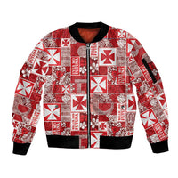 Wallis Et Futuna Kilisimasi Fiefia Sleeve Zip Bomber Jacket Pacific Patchwork Xmas Vibes - Polynesian Pride
