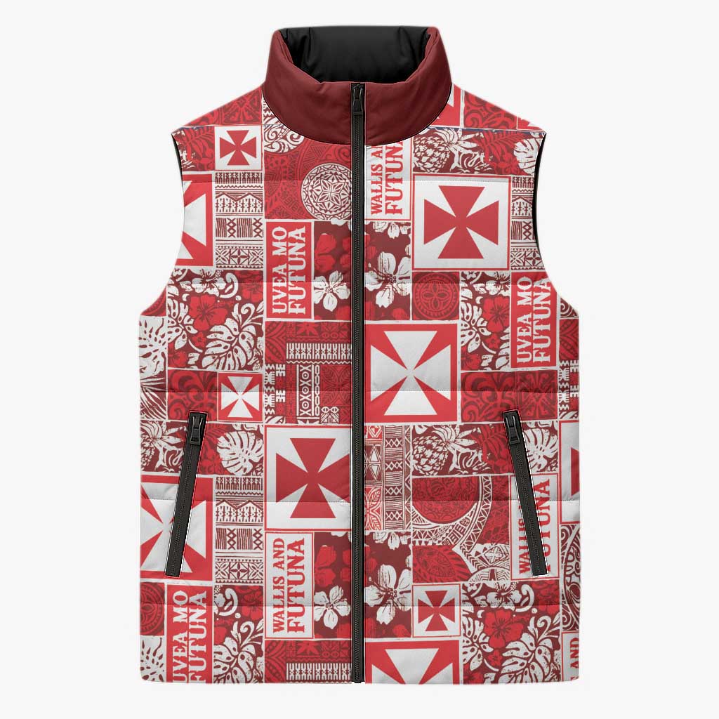 Wallis Et Futuna Kilisimasi Fiefia Sleeveless Puffer Jacket Pacific Patchwork Xmas Vibes LT9 Unisex Red - Polynesian Pride