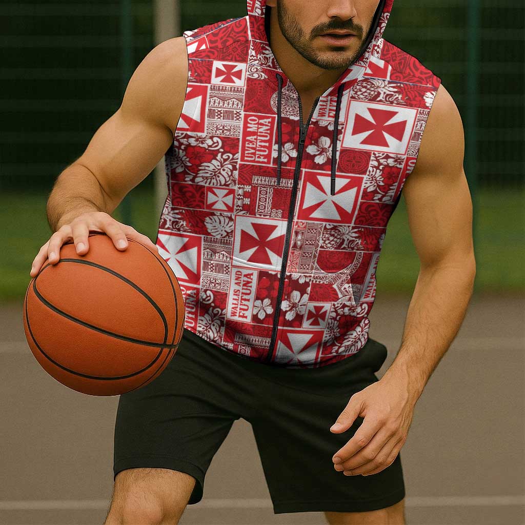 Wallis Et Futuna Kilisimasi Fiefia Sleeveless Zip Hoodie Pacific Patchwork Xmas Vibes LT9 - Polynesian Pride