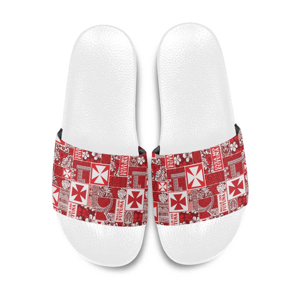 Wallis Et Futuna Kilisimasi Fiefia Slide Sandals Pacific Patchwork Xmas Vibes LT9 Red - Polynesian Pride