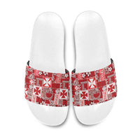 Wallis Et Futuna Kilisimasi Fiefia Slide Sandals Pacific Patchwork Xmas Vibes LT9 Red - Polynesian Pride