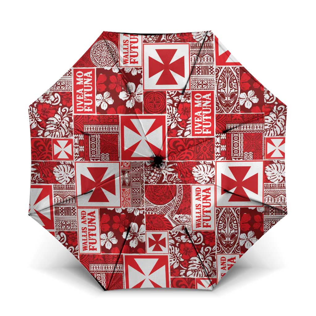 Wallis Et Futuna Kilisimasi Fiefia Umbrella Pacific Patchwork Xmas Vibes LT9 One Size Folded 11.42 inch Opened Diameter 37.4 inch Red - Polynesian Pride