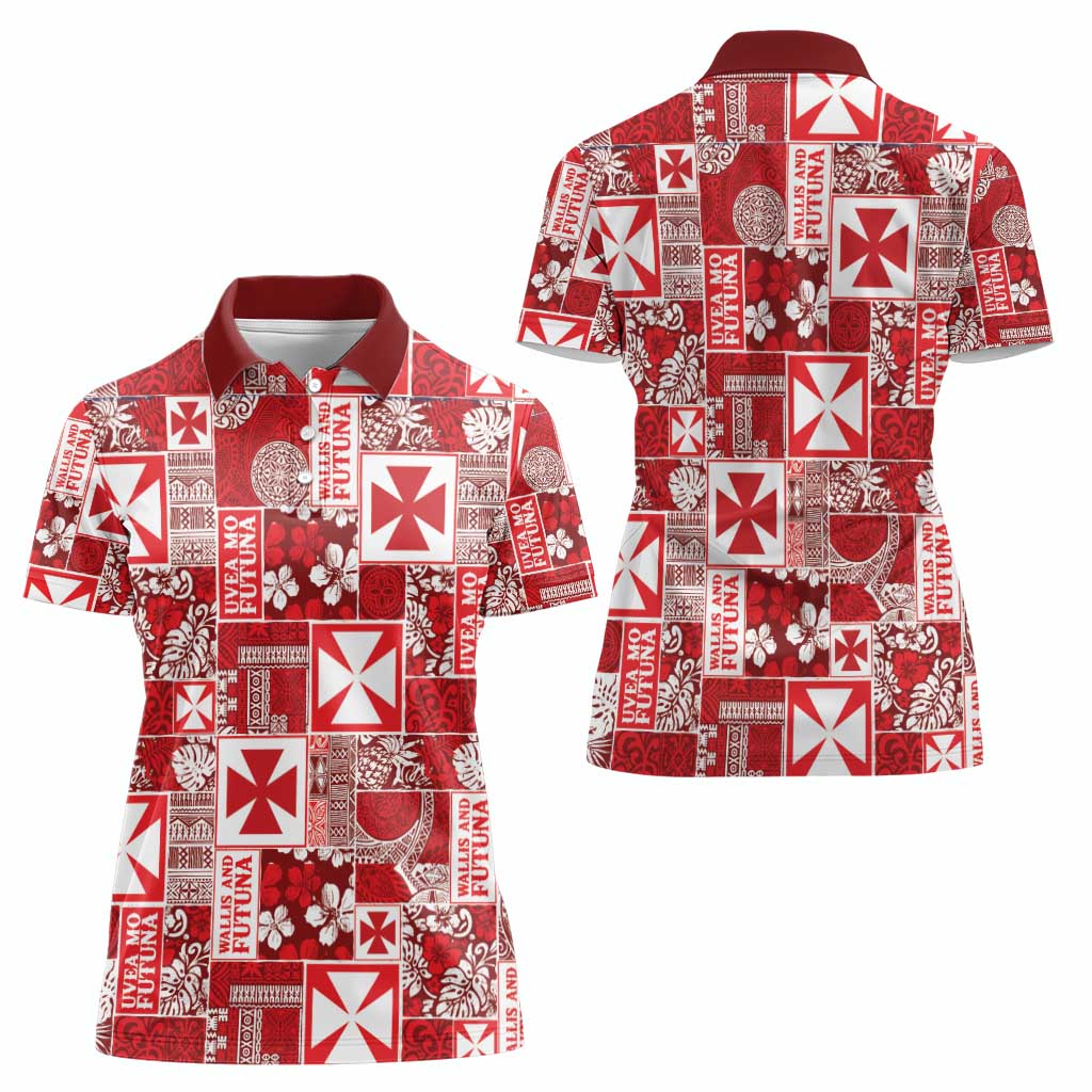 Wallis Et Futuna Kilisimasi Fiefia Women Polo Shirt Pacific Patchwork Xmas Vibes - Polynesian Pride