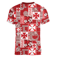 Wallis Et Futuna Kilisimasi Fiefia Women V-Neck T-Shirt Pacific Patchwork Xmas Vibes - Polynesian Pride