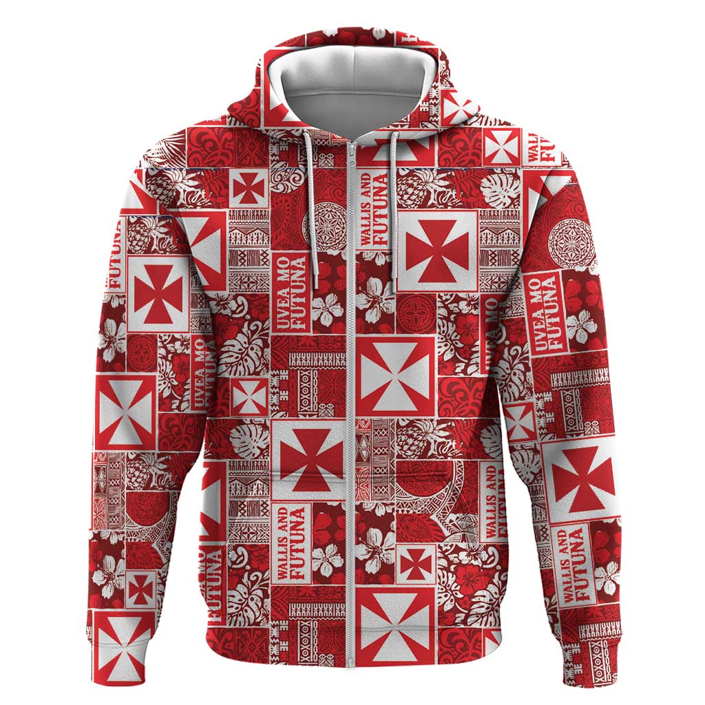 Wallis Et Futuna Kilisimasi Fiefia Zip Hoodie Pacific Patchwork Xmas Vibes LT9 Zip Hoodie Red - Polynesian Pride