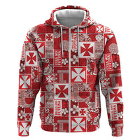 Wallis Et Futuna Kilisimasi Fiefia Zip Hoodie Pacific Patchwork Xmas Vibes LT9 Zip Hoodie Red - Polynesian Pride
