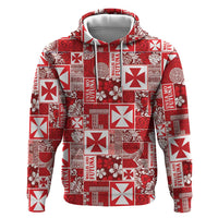 Wallis Et Futuna Kilisimasi Fiefia Zip Hoodie Pacific Patchwork Xmas Vibes LT9 Pullover Hoodie Red - Polynesian Pride