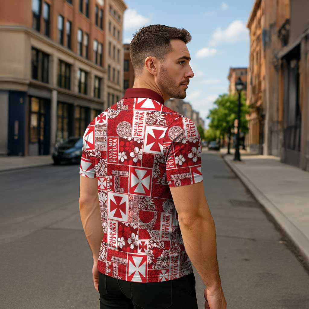 Wallis Et Futuna Kilisimasi Fiefia Zipper Polo Shirt Pacific Patchwork Xmas Vibes - Polynesian Pride