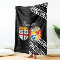 Fiji Tonga Coat of Arms Personalised Blanket - Masi Tapa and Tongan Ngatu Together LT9 - Polynesian Pride