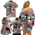 Fiji Tonga Coat of Arm Personalised Family Matching Off Shoulder Short Dress and Hawaiian Shirt With Masi Tapa and Tongan Ngatu Together LT9 - Polynesian Pride