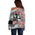 Fiji Tonga Coat of Arm Personalised Off Shoulder Sweater With Masi Tapa and Tongan Ngatu Together LT9 - Polynesian Pride