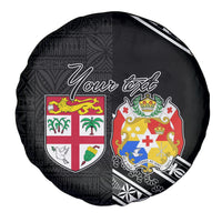 Fiji Tonga Coat of Arm Personalised Spare Tire Cover With Masi Tapa and Tongan Ngatu Together LT9 - Polynesian Pride