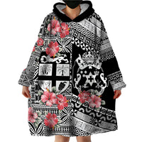 Fiji Tonga Coat of Arm Personalised Wearable Blanket Hoodie With Masi Tapa and Tongan Ngatu Together LT9 - Polynesian Pride