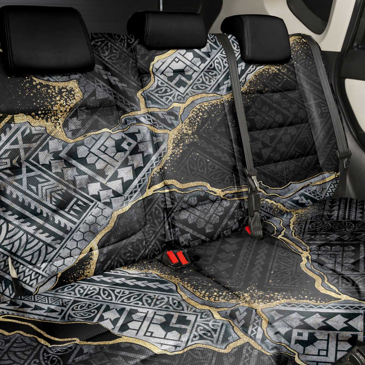 Polynesian Tribal Tattoo Back Car Seat Cover Dark Marble Pattern