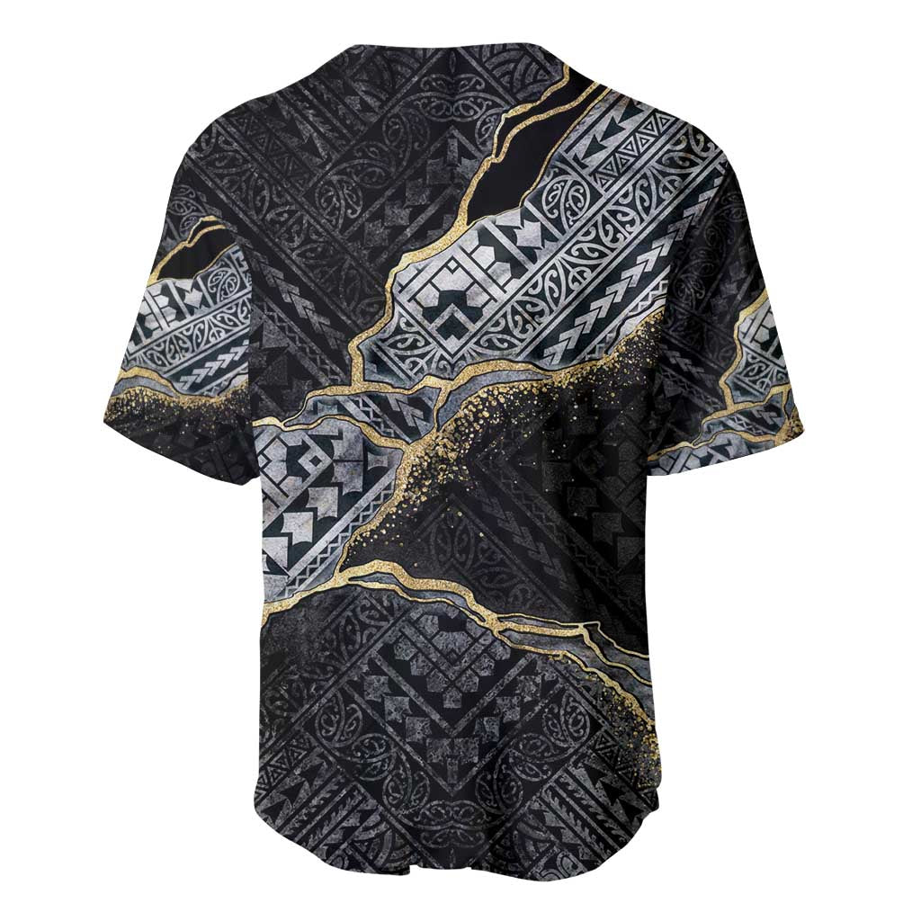 Polynesian Tribal Tattoo Baseball Jersey Dark Marble Pattern