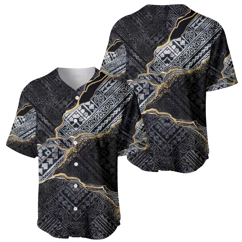 Polynesian Tribal Tattoo Baseball Jersey Dark Marble Pattern