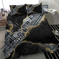 Polynesian Tribal Tattoo Bedding Set Dark Marble Pattern