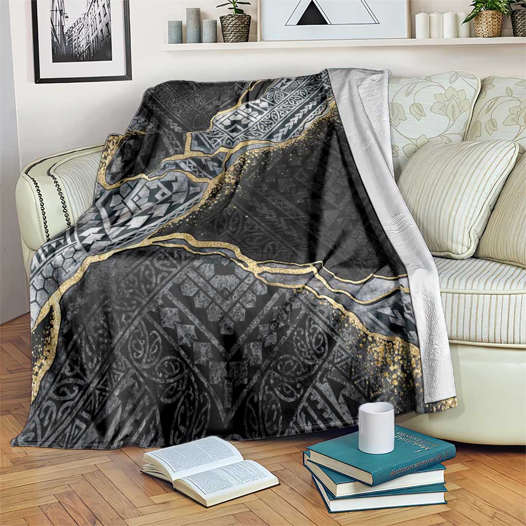 Polynesian Tribal Tattoo Blanket Dark Marble Pattern LT9 Black - Polynesian Pride
