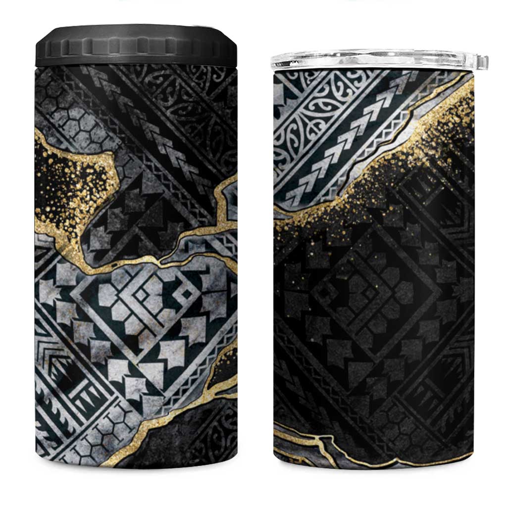 Polynesian Tribal Tattoo 4 in 1 Can Cooler Tumbler Dark Marble Pattern LT9 One Size: 16 oz Black - Polynesian Pride