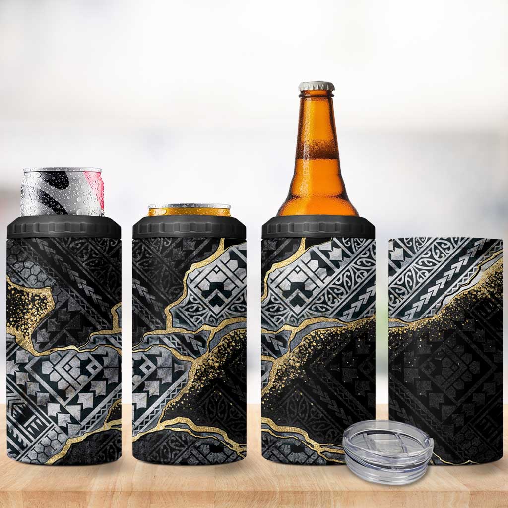 Polynesian Tribal Tattoo 4 in 1 Can Cooler Tumbler Dark Marble Pattern LT9 - Polynesian Pride