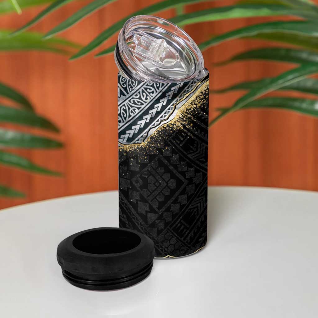 Polynesian Tribal Tattoo 4 in 1 Can Cooler Tumbler Dark Marble Pattern LT9 - Polynesian Pride
