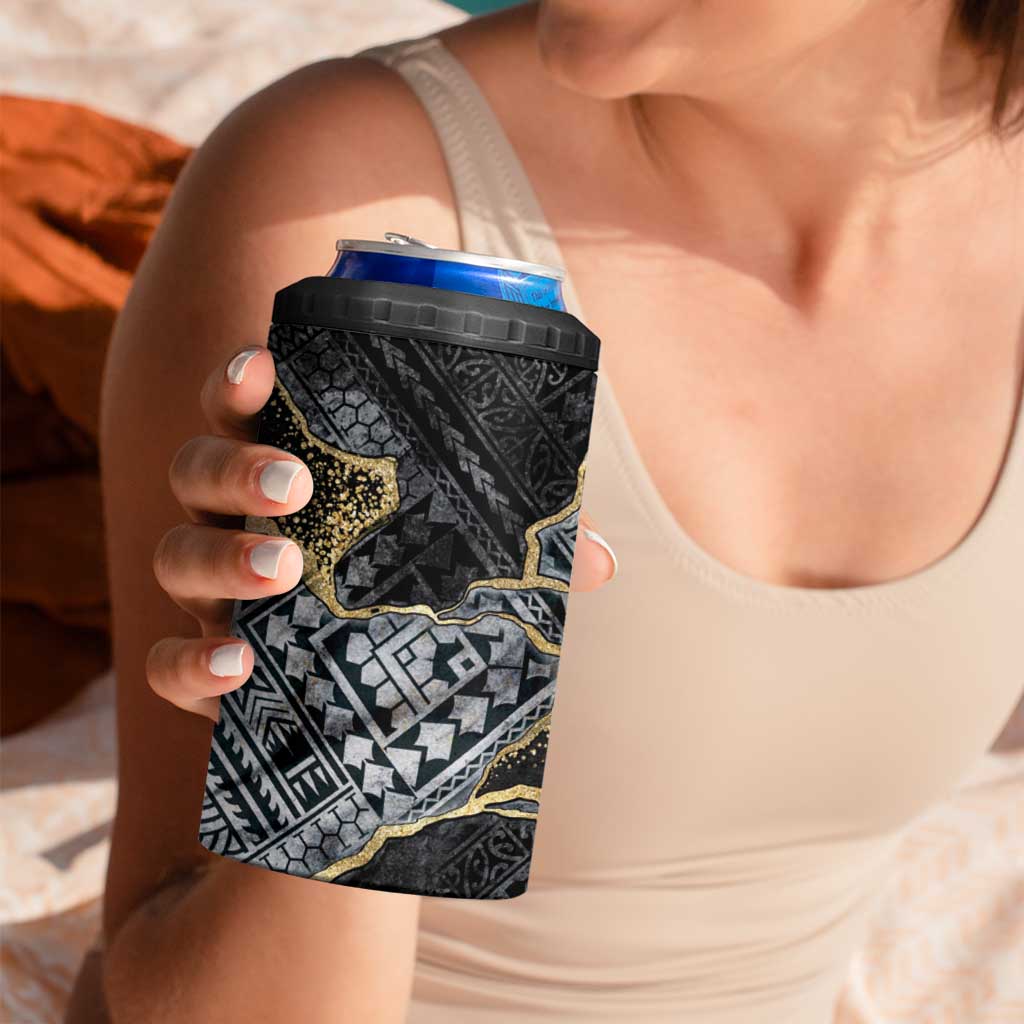 Polynesian Tribal Tattoo 4 in 1 Can Cooler Tumbler Dark Marble Pattern LT9 - Polynesian Pride