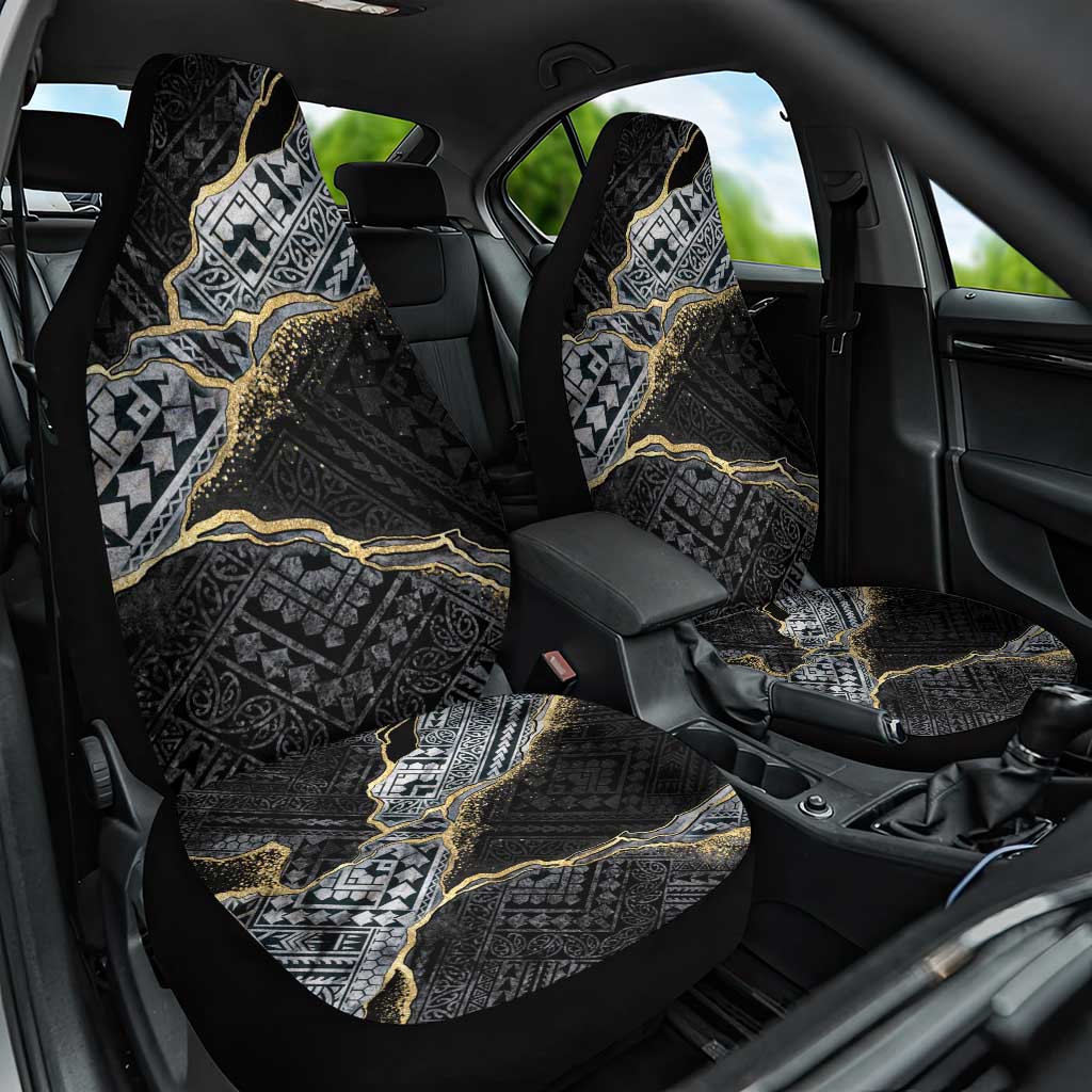 Polynesian Tribal Tattoo Car Seat Cover Dark Marble Pattern