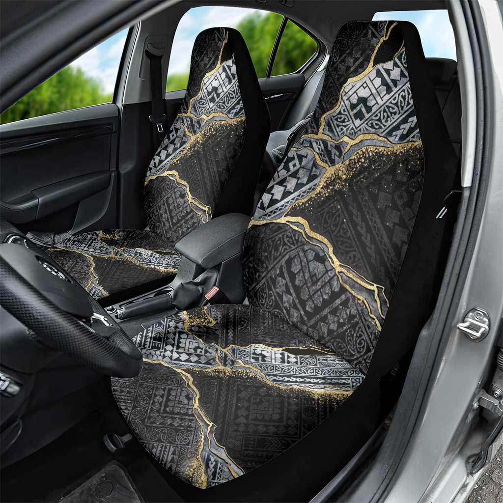 Polynesian Tribal Tattoo Car Seat Cover Dark Marble Pattern
