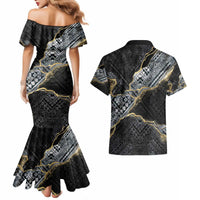 Polynesian Tribal Tattoo Couples Matching Mermaid Dress and Hawaiian Shirt Dark Marble Pattern LT9 - Polynesian Pride
