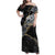 Polynesian Tribal Tattoo Family Matching Off Shoulder Maxi Dress and Hawaiian Shirt Dark Marble Pattern