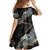 Polynesian Tribal Tattoo Family Matching Off Shoulder Short Dress and Hawaiian Shirt Dark Marble Pattern