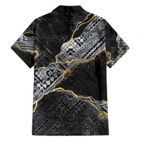 Polynesian Tribal Tattoo Family Matching Short Sleeve Bodycon Dress and Hawaiian Shirt Dark Marble Pattern