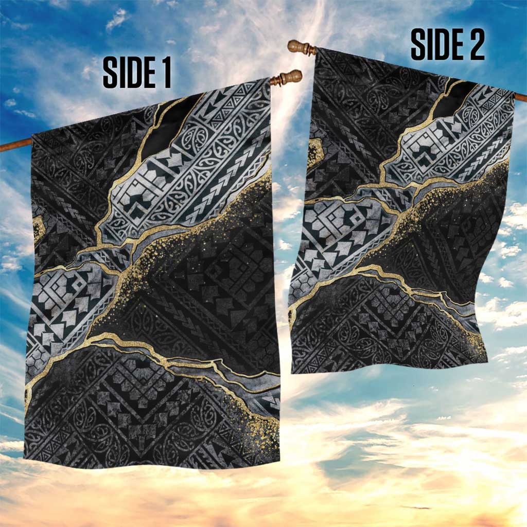 Polynesian Tribal Tattoo Garden Flag Dark Marble Pattern LT9 - Polynesian Pride