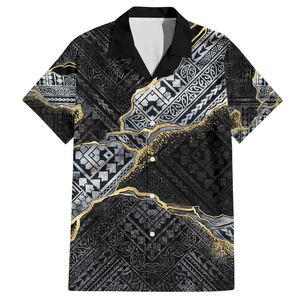 Polynesian Tribal Tattoo Hawaiian Shirt Dark Marble Pattern LT9 Black - Polynesian Pride