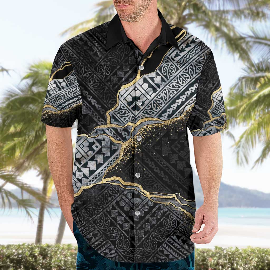 Polynesian Tribal Tattoo Hawaiian Shirt Dark Marble Pattern LT9 - Polynesian Pride
