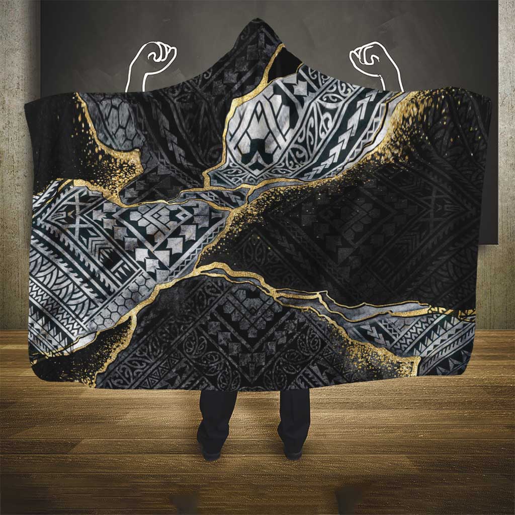 Polynesian Tribal Tattoo Hooded Blanket Dark Marble Pattern LT9 - Polynesian Pride