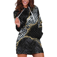 Polynesian Tribal Tattoo Hoodie Dress Dark Marble Pattern LT9 Black - Polynesian Pride