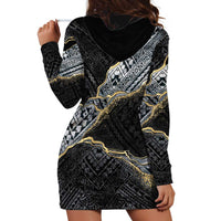 Polynesian Tribal Tattoo Hoodie Dress Dark Marble Pattern LT9 - Polynesian Pride