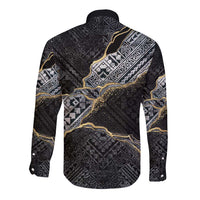Polynesian Tribal Tattoo Long Sleeve Button Shirt Dark Marble Pattern LT9 - Polynesian Pride