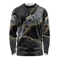 Polynesian Tribal Tattoo Long Sleeve Shirt Dark Marble Pattern LT9 Unisex Black - Polynesian Pride