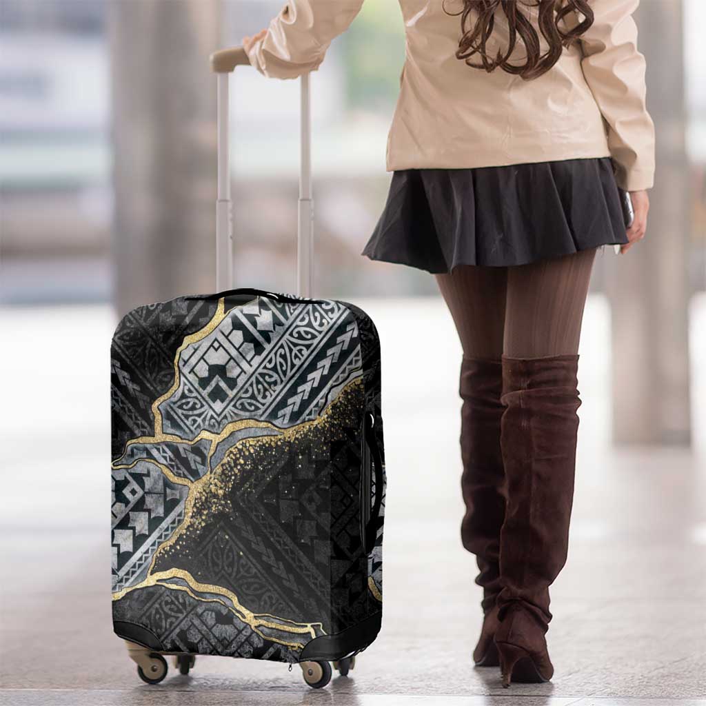 Polynesian Tribal Tattoo Luggage Cover Dark Marble Pattern