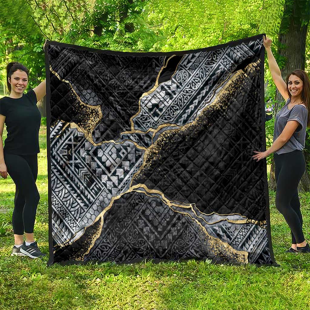 Polynesian Tribal Tattoo Quilt Dark Marble Pattern