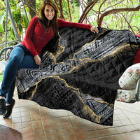 Polynesian Tribal Tattoo Quilt Dark Marble Pattern