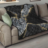 Polynesian Tribal Tattoo Quilt Dark Marble Pattern
